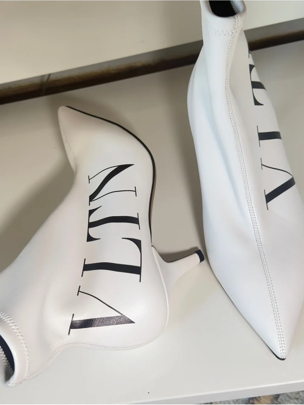 Valentino Garavani White Leather Pumps with Black Trim